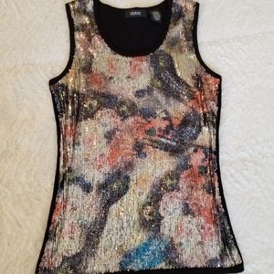 Verve Abstract Watercolor Sequins Sweater Tank